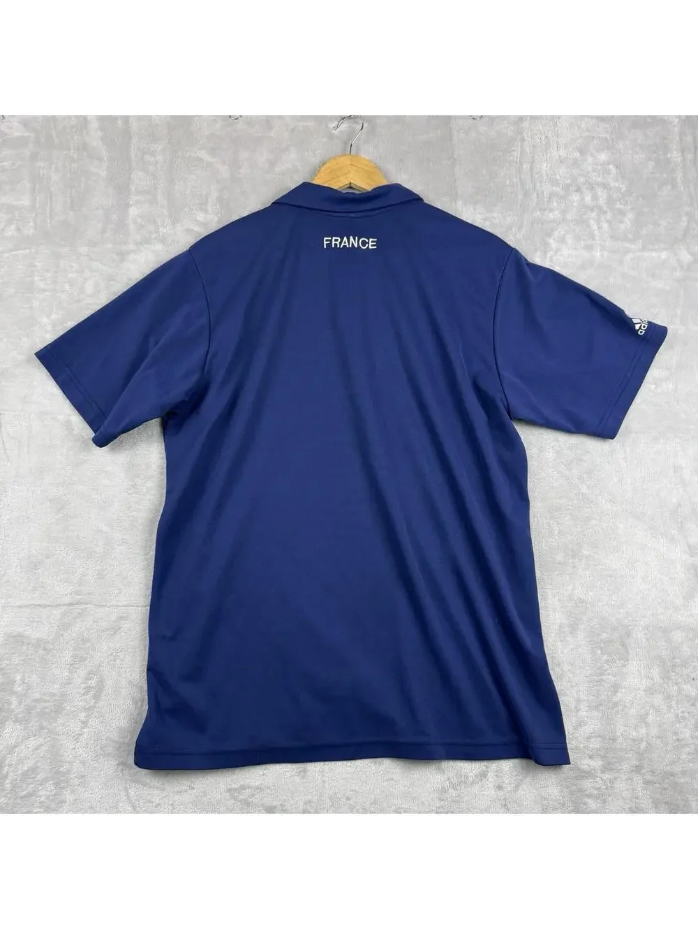 VTG Adidas Team France Soccer Polo Shirt XL Made In Canada Blue Crest 3 Stripe - Picture 3 of 7